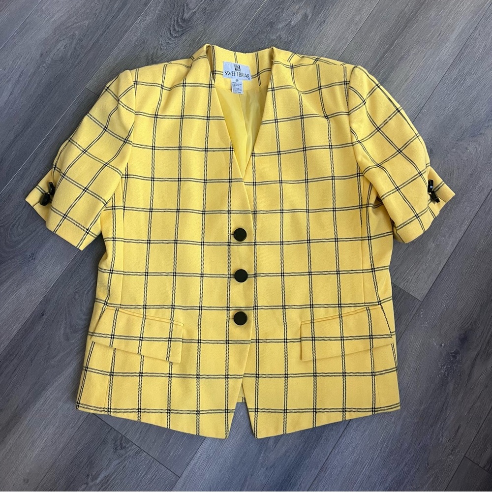 Vintage Yellow Plaid Blazer with Black Buttons 14